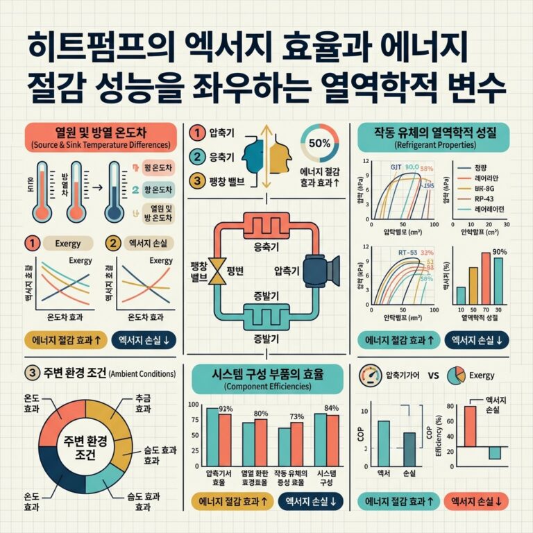 ai thumbnail infographic 히트펌프의 엑서지 효율과 에너지 절감 성능을 좌우하는 열역학적 변수 1787495175
