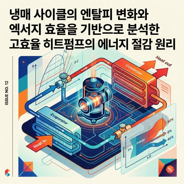 ai thumbnail poster 냉매 사이클의 엔탈피 변화와 엑서지 효율을 기반으로 분석한 고효율 히트펌프의 에너지 절감 원리 1787325160