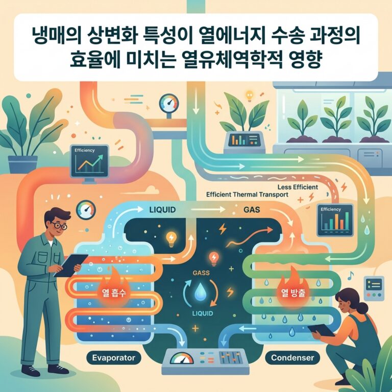 ai thumbnail illustration 냉매의 상변화 특성이 열에너지 수송 과정의 효율에 미치는 열유체역학적 영향 1788360599