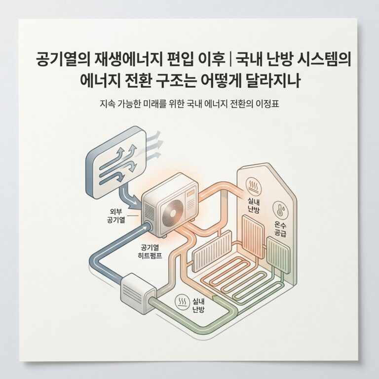 ai thumbnail minimal 공기열의 재생에너지 편입 이후｜국내 난방 시스템의 에너지 전환 구조는 어떻게 달라지나 1790164590