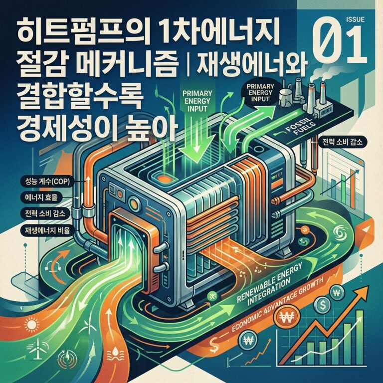 ai thumbnail poster 히트펌프의 1차에너지 절감 메커니즘｜재생에너지와 결합할수록 경제성이 높아지는 이유 1789214245